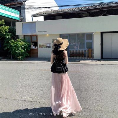 CallmeEar//海岛缎波光粼粼松紧腰半身裙春季飘逸垂感a字长裙