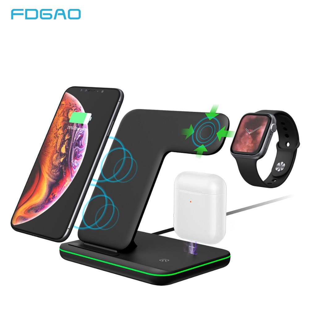 3 in 1 Qi Wireless Charger Stand for Apple Watch 6 5 4 3 2 A