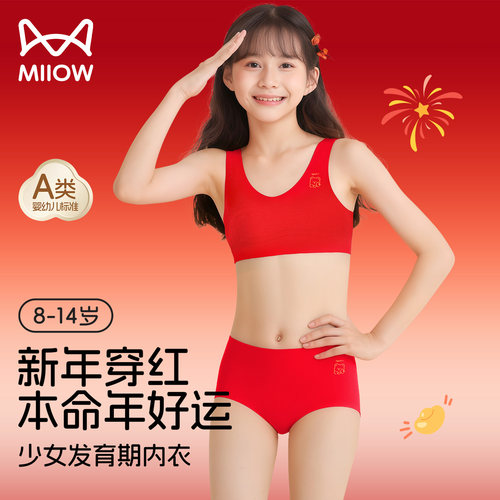 猫人a类本命年女童内衣内裤套装