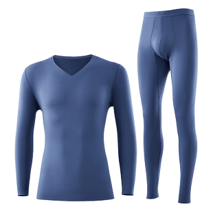 猫人莫代尔秋衣秋裤男士保暖内衣薄款无痕发热上衣白色打底衫套装