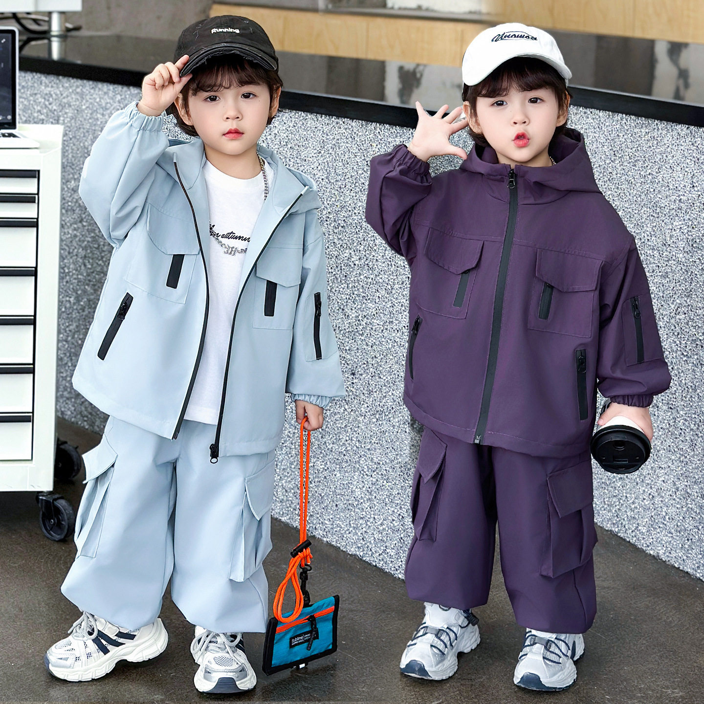 全棉纯棉男童工装套装春秋2026新款儿童潮帅气时髦春装韩版男宝宝