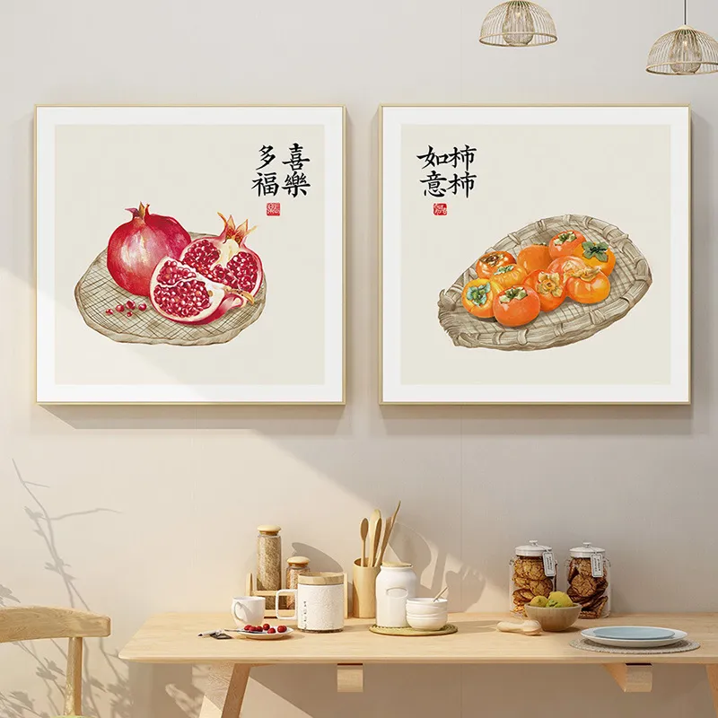 多子多福石榴装饰画新中式餐厅挂画厨房饭店酒店包间壁画吉祥水果图片