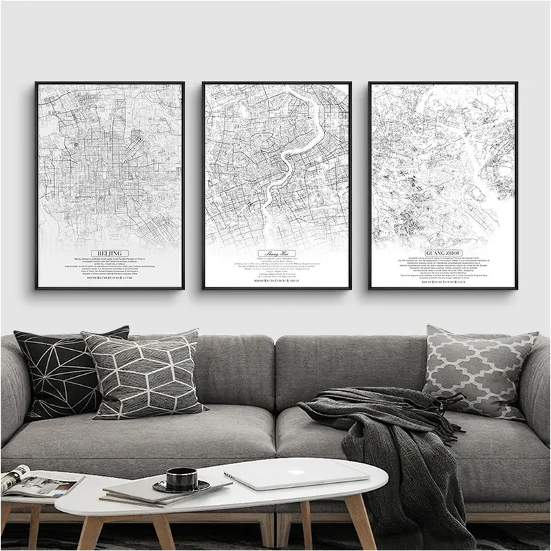 城市素描图挂画餐厅黑白灰装饰画北欧风现代简约玄关壁画一件代发图片