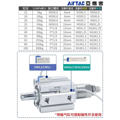 新款亚德客SDA80/100X5X10X15X20X25X30X35X40X50X60X70X75X100S