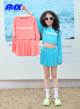 edo1一度旗下FMXoutlets儿童泳衣分体泳装宝宝公主风长袖防晒套装