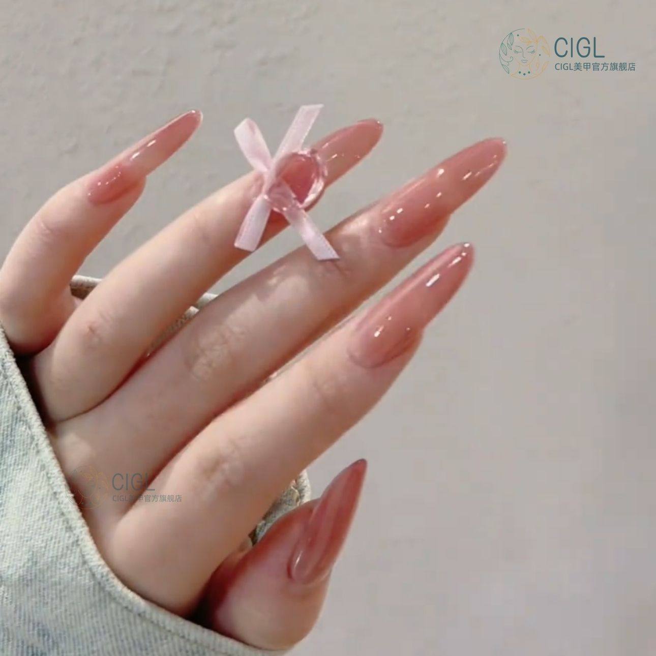 纯手工穿戴甲美甲简约芭蕾丝带蝴蝶结纯色温柔可爱高级气质爆款新