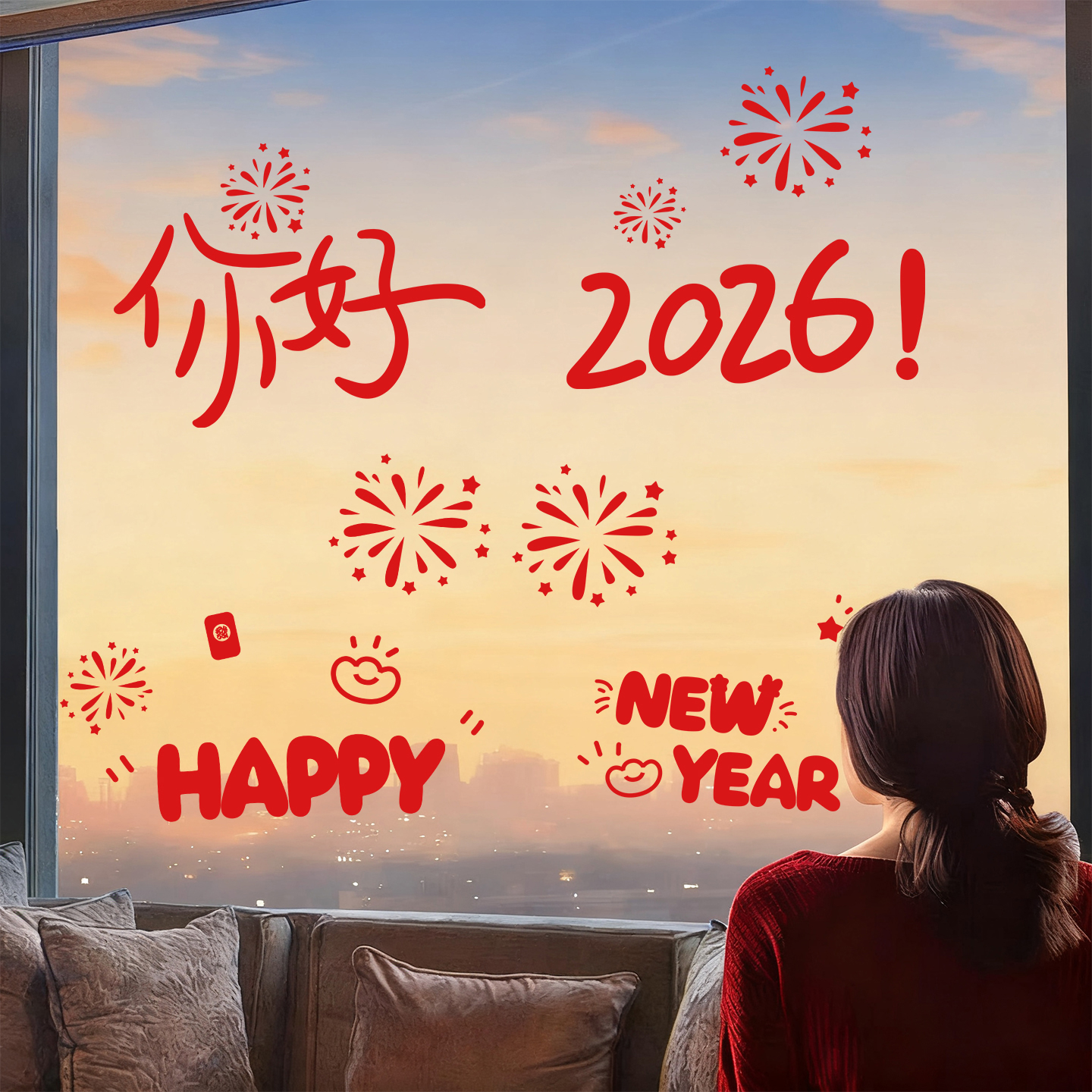 贺新年 行大运 高清印刷 原创设计 静电免胶