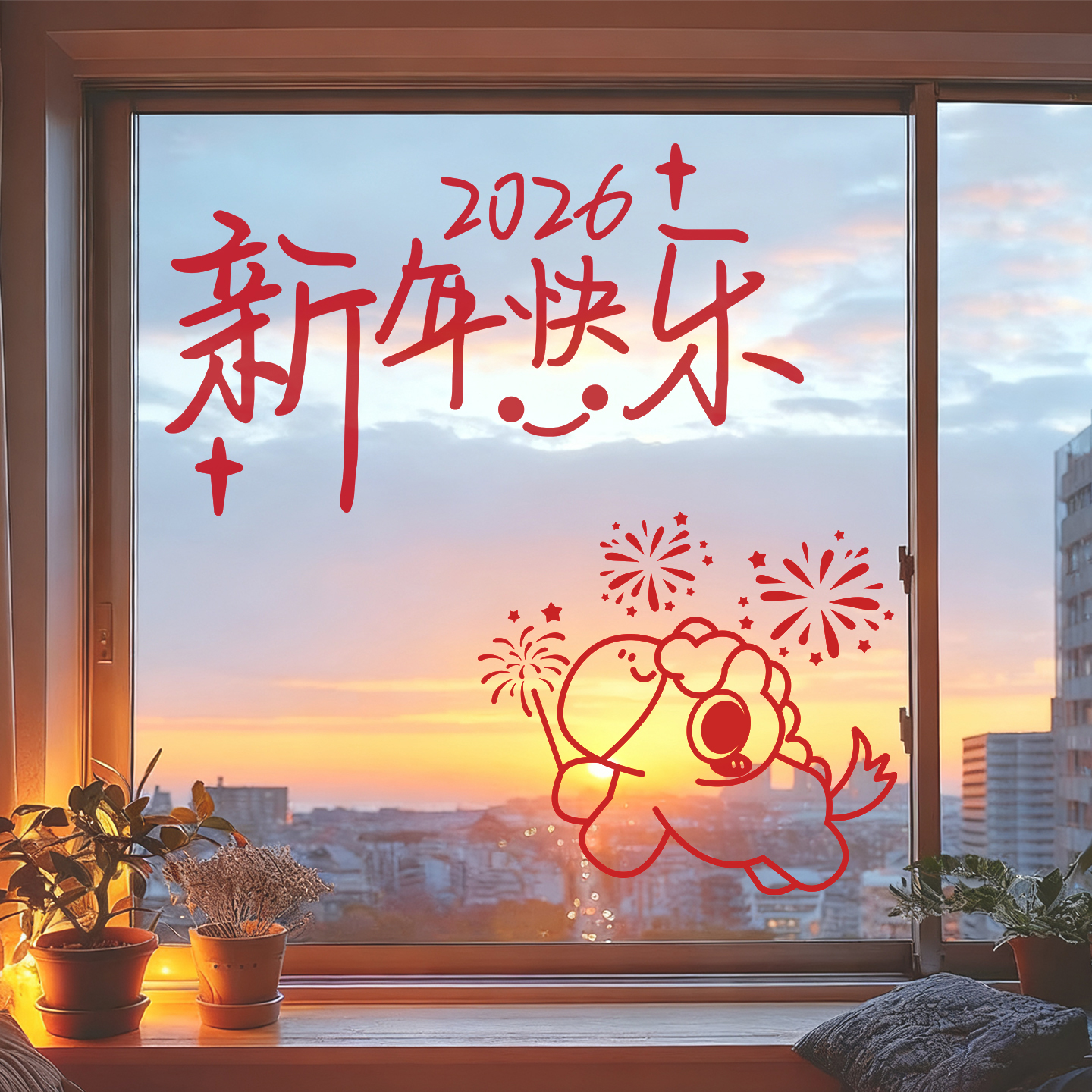 贺新年 行大运 高清印刷 原创设计 静电免胶