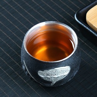 主人杯国庆礼 鎏银粗陶茶e杯陶瓷大号窑变纯手工家用功夫茶具日式