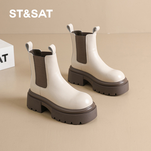 星期六厚底切尔西靴女2025秋冬新款 6.5CM增高加绒保暖马丁靴短靴