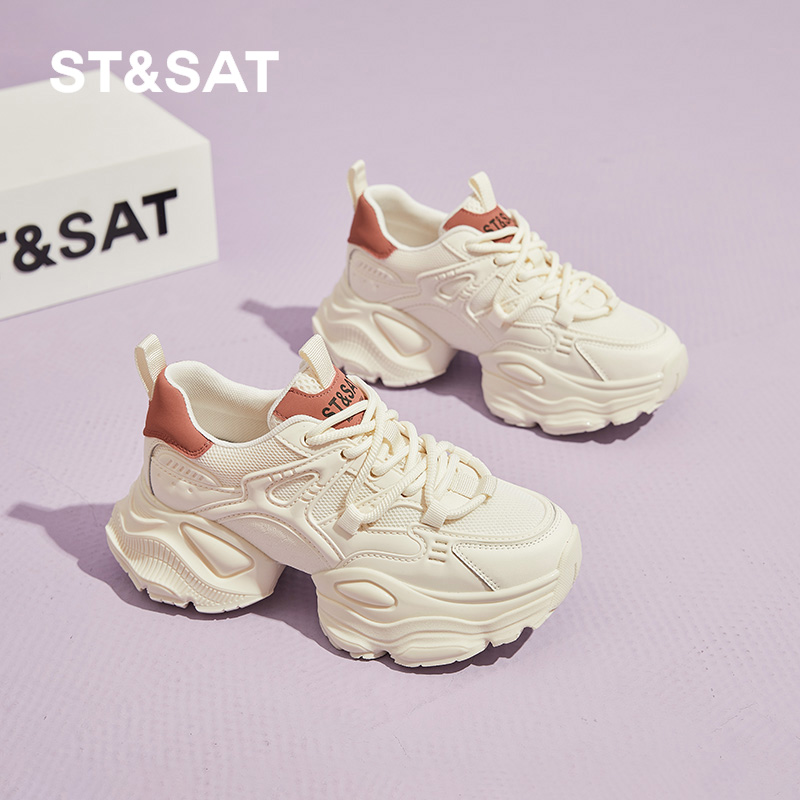 厚底女鞋st&sat网面增高透气
