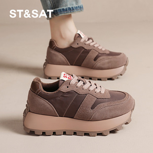 星期六官方正品女鞋2024秋冬款5CM厚底老爹鞋复古德训鞋休闲鞋子