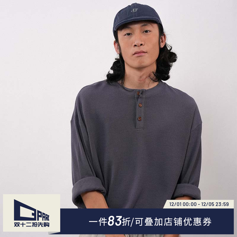 o3park阿美咔叽亨利领长袖T恤