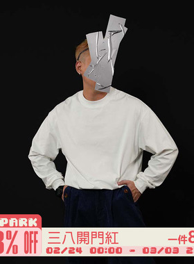 O3PARK秋季新款索洛纳速干防晒重磅小领口宽松白色纯色长袖T恤