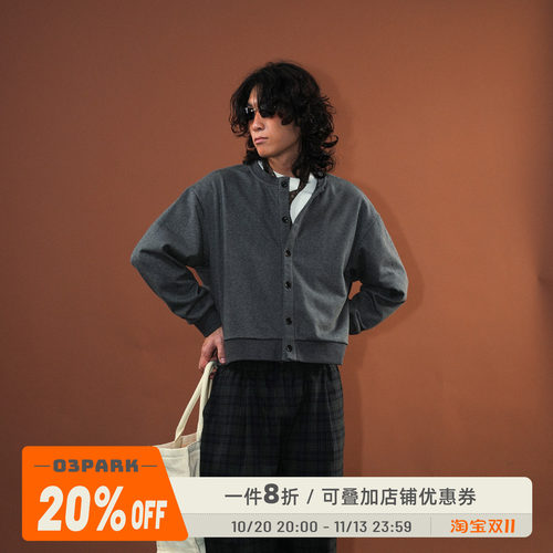 O3PARK复古英伦短款针织开衫