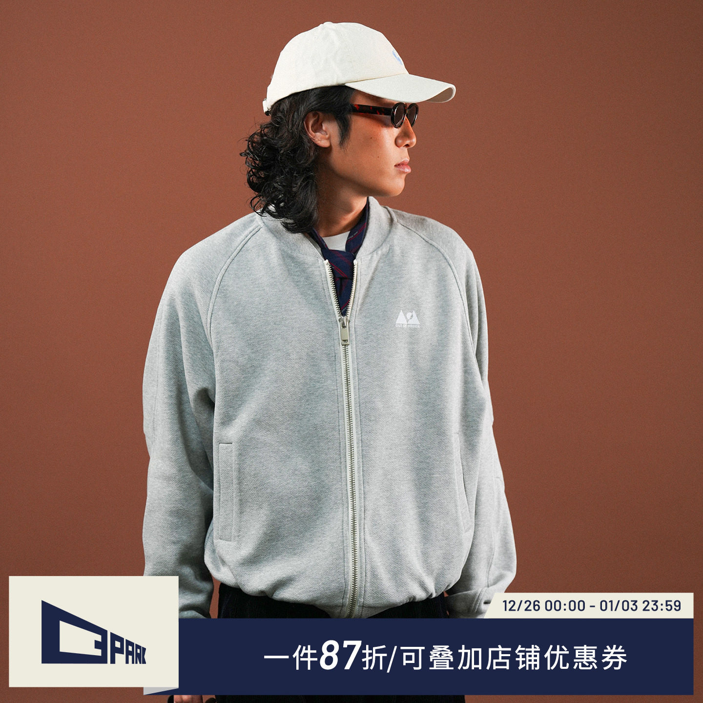 O3PARK美式复古棒球领加绒夹克