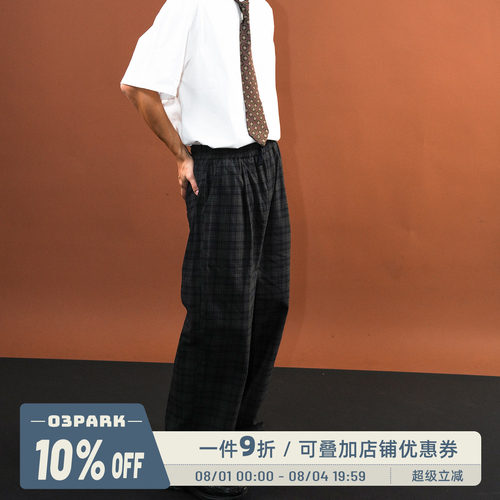 O3PARK春季格纹宽松百搭西裤