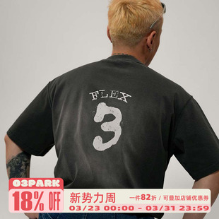 重磅宽松百搭复古vintage印花圆领T恤 水洗做旧短袖 O3PARK夏季 新款