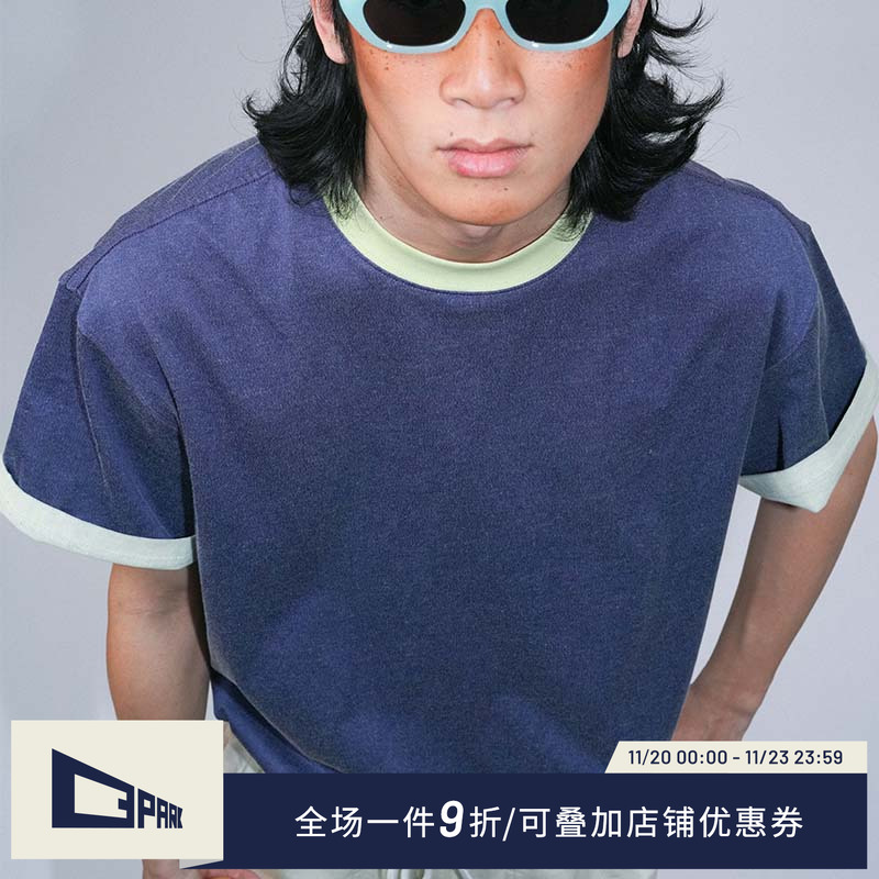 O3PARK复古双色短袖T恤