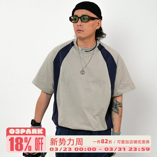 fit短袖 O3PARK夏季 复古运动T恤结构撞色clean 休闲插肩美式 新款
