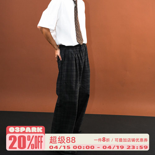 O3PARK春季格纹宽松百搭西裤