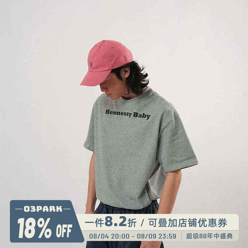 O3PARK夏季短袖文字印花T恤