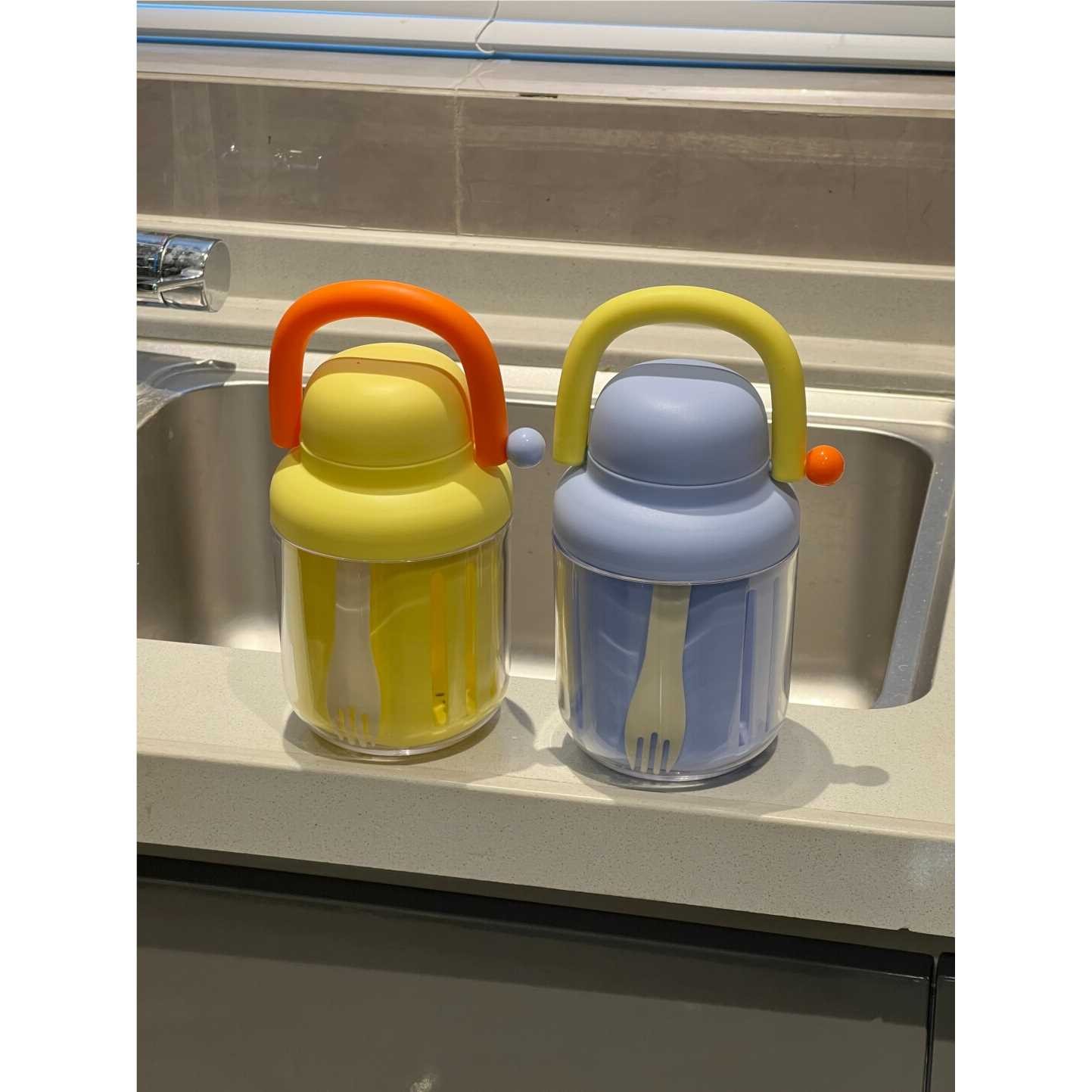 @#ININ沙拉杯野餐水果杯双层沥水杯上班族便携早餐杯学生汤杯