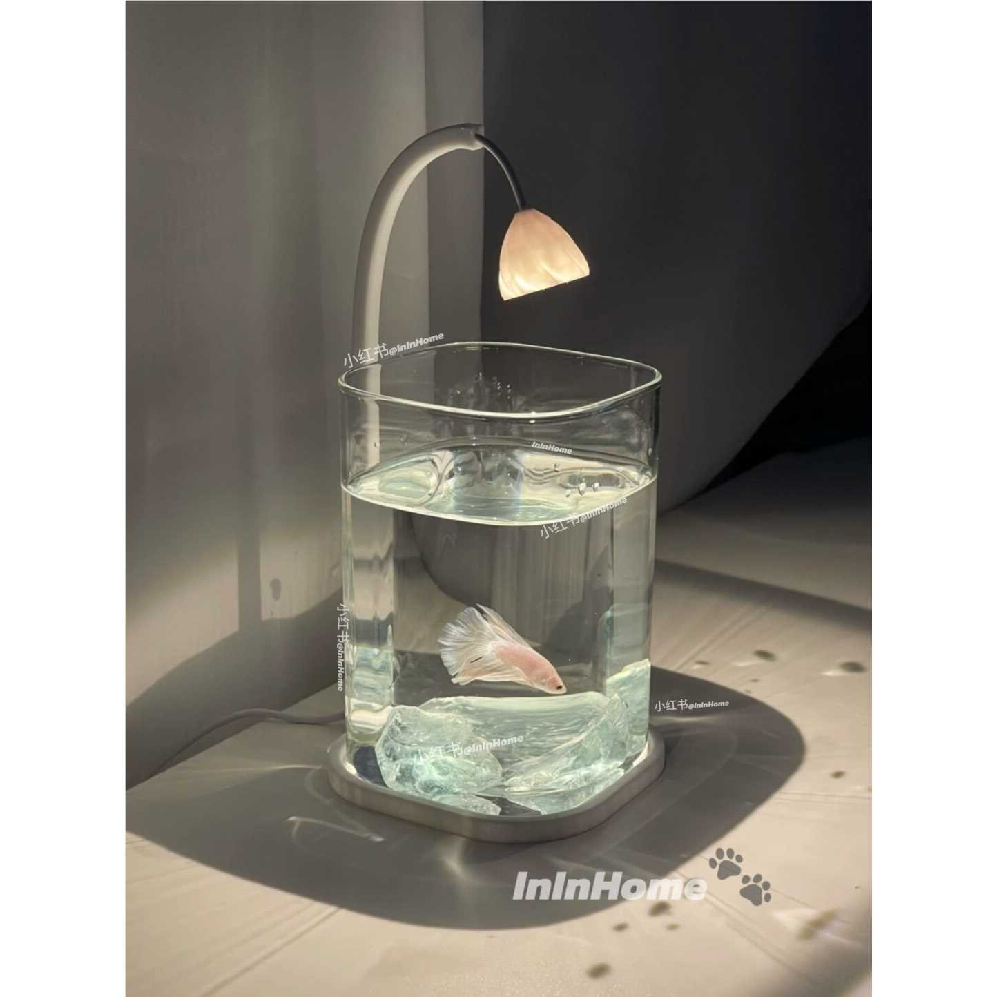 ININ高颜值鱼缸小型玻璃造景客厅斗鱼专用小鱼缸家用夜灯观赏灯