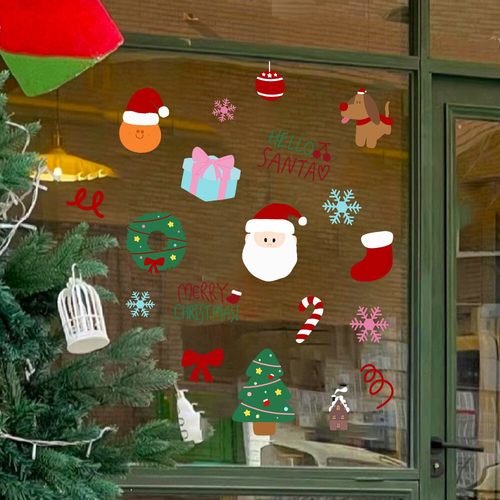 #ININ年装饰可爱卡通窗花UV静电贴纸元旦装饰橱窗门贴圣诞