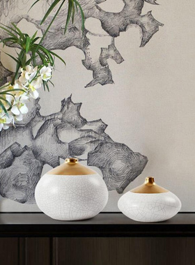 极速新中式陶瓷台面白色花瓶摆件样板房客UO厅玄关柜酒柜书柜装饰