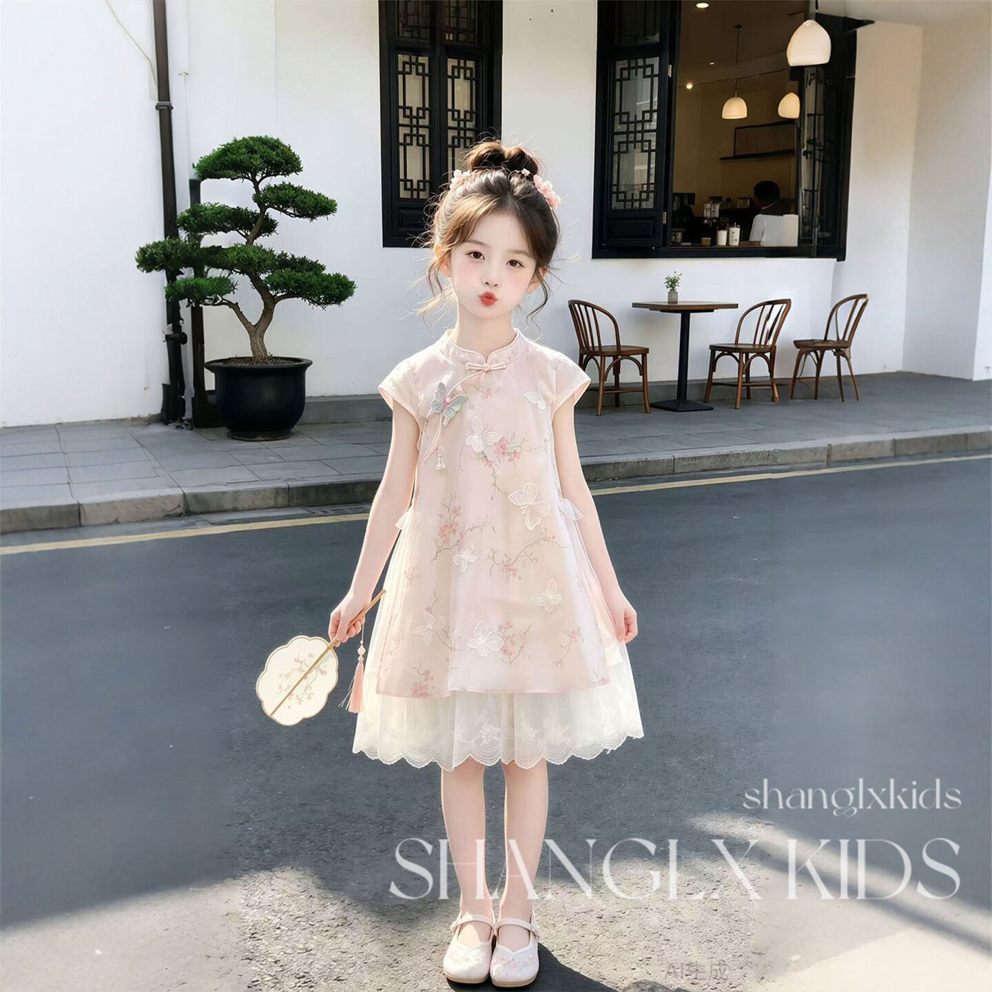 大童女连衣裙初中生韩式风女童独特漂亮公主裙夏季新中式儿童童装