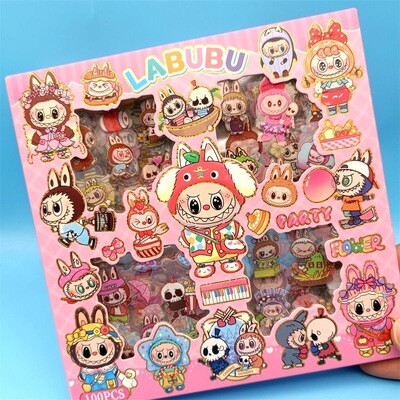 拉布布贴纸防水labubu60张ins风可爱卡通创意装饰文具手账diy贴画