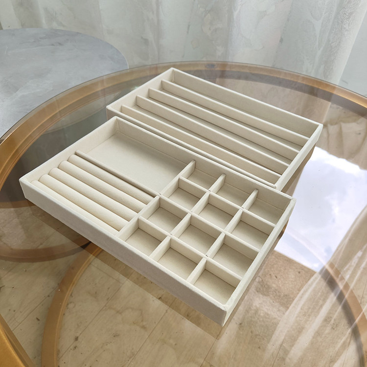 加高大号米色绒布抽屉首饰托盘珠宝戒指耳钉环项链收纳整理摆放盘