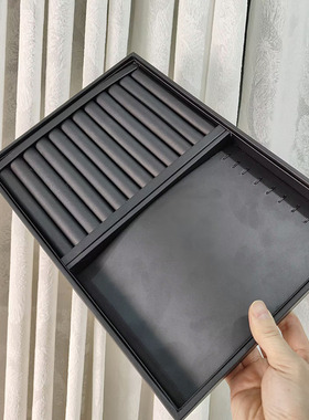 大PU皮黑色饰品展示盘多功能戒指手项链收纳整理盒柜台珠宝直播盘