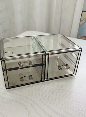 透灰色桌面亚克力化妆品面霜口红收纳整理盒抽屉珠宝首饰盒药品盒