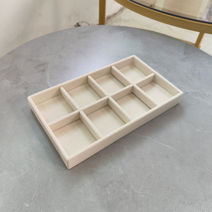 米色中号八格珠宝首饰品绒布托盘戒指耳环彩石直播收纳展示盒拍照