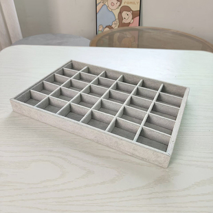加大号无盖30格冰花灰绒布首饰展示珠宝玉石头盒子珠子收纳展示盘