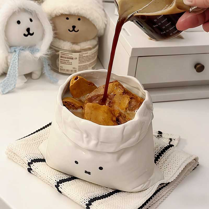 可爱ins布袋杯陶瓷咖啡杯创意造型喝水马克杯轻奢闺蜜女生送礼物