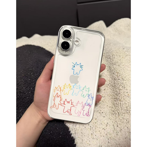彩色围圈小猫适用苹果17promax太空手机壳透明iPhone16/15/14/13pro/11华为P70vivo小米15/14prooppo硅胶防摔