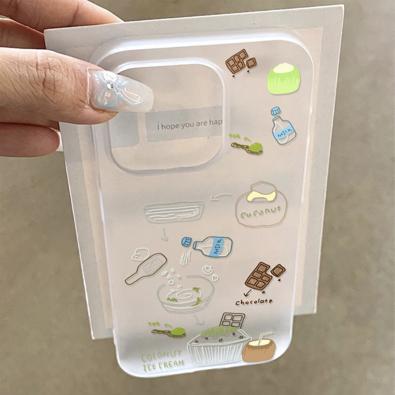 夏日椰子特饮适用苹果17/16promax透白小麦壳iPhone15pro简约个性14plus小众创意13pro防摔壳12磨砂11软套AIR