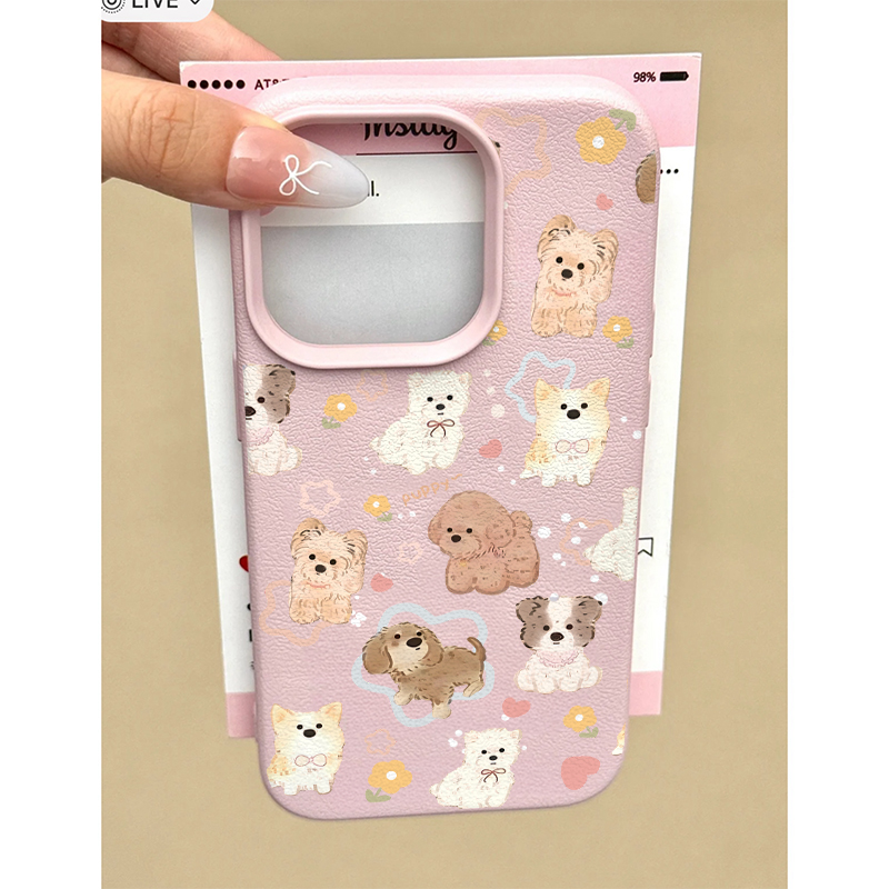 满屏星星小狗适用苹果17promax荔枝纹手机壳iPhone16/15pro新款14全包13promax防摔12pro磨砂11promax防摔套