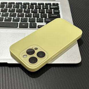 黄色玻璃壳适用苹果17promax水晶镜头框手机壳iPhone16pro新款16plus小众男女11/12/13/14/15pro高级感保护套
