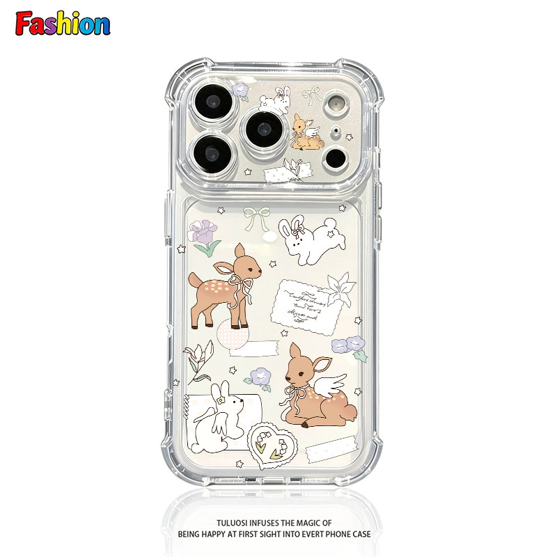 信封兔子小鹿适用苹果17promax防摔气囊手机壳iPhone16/15/14全包透明vivo华为P70小米17简约oppo个性保护套