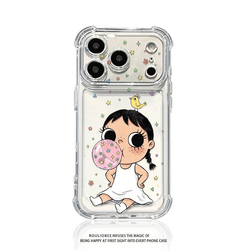 粉吹泡泡小玉适用苹果17promax防摔气囊手机壳iPhone16/15Promax全包透明vivo华为P70小米17opp韩风女款套air