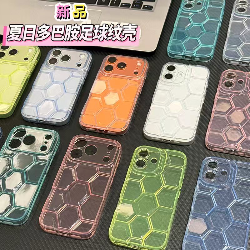 高颜值纯色适用于苹果17promax足球纹手机壳iPhone16/15/14/13pro简约个性14/13/12/11全包防摔13pro卡通新款