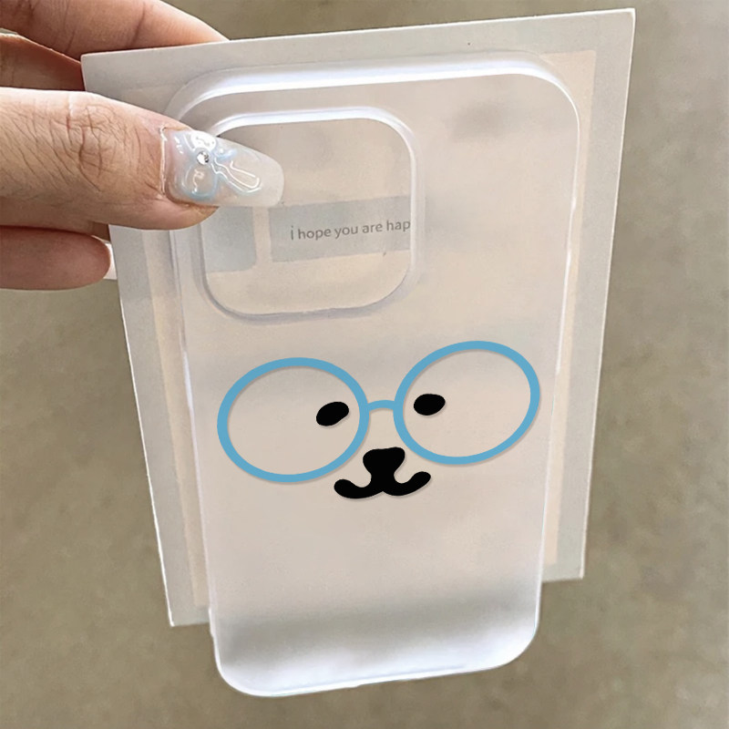 蓝框眼镜轻松熊适用苹果17/16promax透白小麦壳iPhone15pro新款14pro小众创意13pro小清新12pro全包11pro防摔