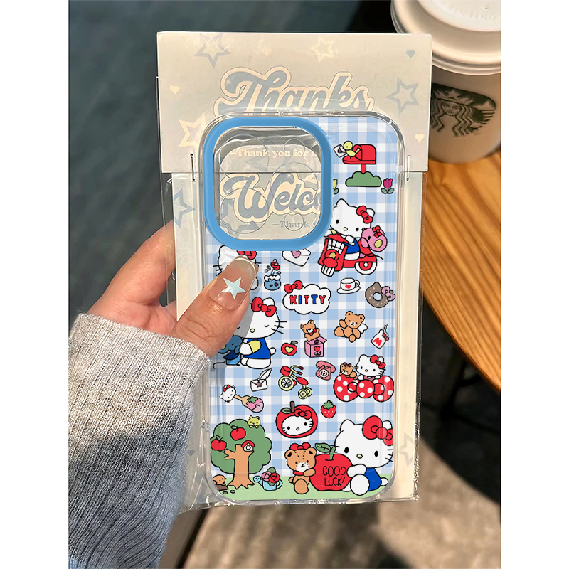 蓝白格小熊kt适用苹果17promax太空手机壳透明iPhone16/15/14/13pro/11华为P70vivo小米15oppo硅胶防摔保护套