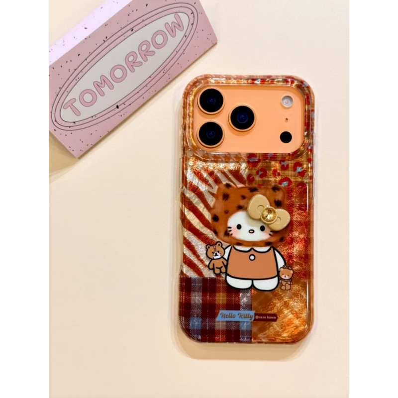 美拉德拼接豹纹蝴蝶结kt适用苹果17promax冰川手机壳iPhone16新款15全包防摔12/11华为P70vivo小米15PROoppo