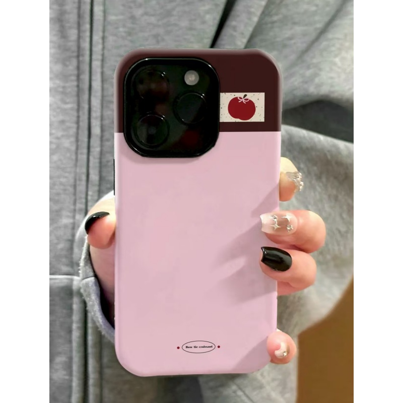 粉棕拼色小苹果适用苹果17promax菲林二合一手机壳iPhone15/14/13/12新款11vivo华为P70小米15oppo防摔保护套