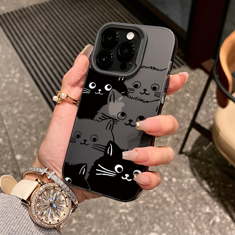 线条黑猫合照苹果手机壳